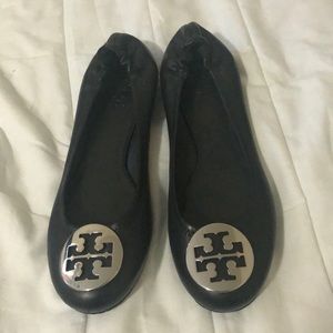 Tory Burch black leather flats, never worn, 8M